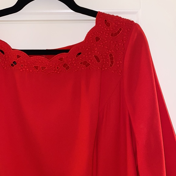 Talbots Red Long Sleeve Dress with Cutout Detail on Neck Size 12 - Picture 3 of 4
